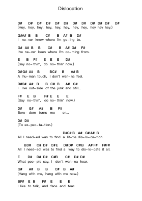 Dislocation Piano letter notes by Johnny Panic - Arr.Comnions Irlay