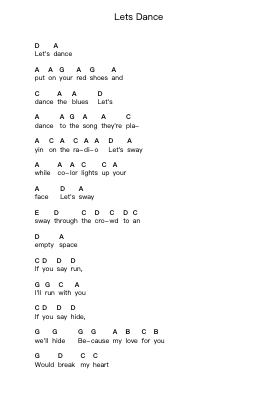 Lets Dance Piano letter notes by David Bowie - Arr.Stanthy