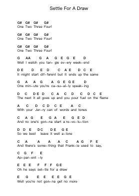 Settle For A Draw Piano letter notes by Arctic Monkeys - Arr.Hoywoolf Lindses