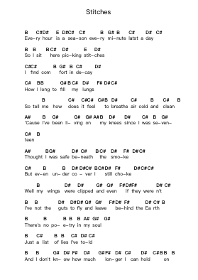 Stitches Piano letter notes by Young Guns - Arr.Mcdel Auriah