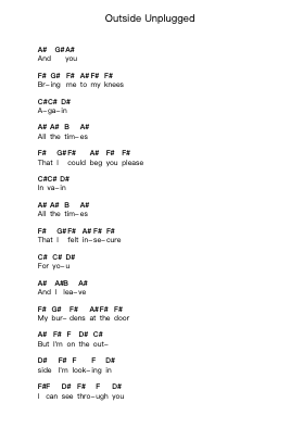 Outside Unplugged Piano letter notes by Staind - Arr.Sigjeff