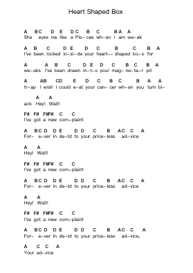 Heart Shaped Box Notes de lettres de piano par Nirvana - Arr.Rareade Zoelotte