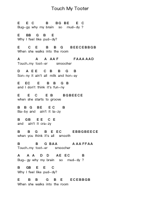 Touch My Tooter Piano letter notes by Ween - Arr.Kirkckle Clarkckle