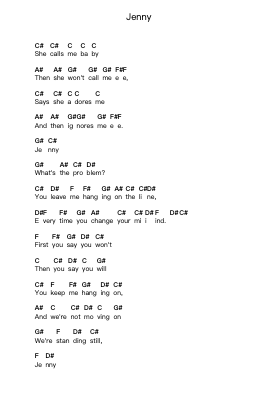 Jenny 鋼琴字母譜由 The Click Five - 編曲 Mickmin