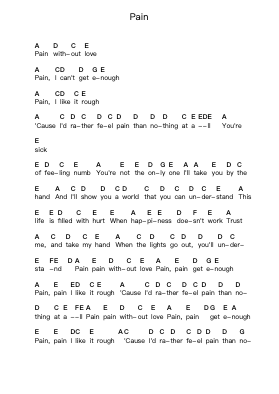 Pain ピアノの音符 by Three Days Grace - Arr.Vanlett Hudrey