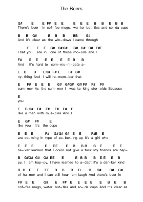 The Beers Piano letter notes by The Front Bottoms - Arr.Croftlitt