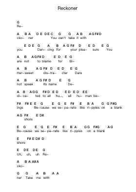Reckoner 鋼琴字母譜由 Radiohead - 編曲 Colhill Crichjo