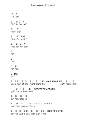 Homeward Bound 钢琴字母谱由 Simon & Garfunkel - 编曲 Humbart Browningboyd
