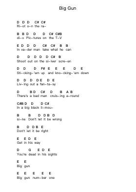 Big Gun Piano letter notes by AC/DC - Arr.Uppold Bruckey