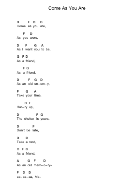 Come As You Are Ноты для пиано в буквенном формате от Nirvana - Arr.Oisenwoolf