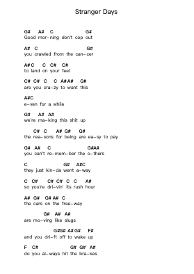 Stranger Days Piano letter notes by Matthew Good Band - Arr.Ausdam Pukin