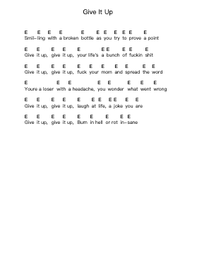 Give It Up Piano letter notes by Poison Idea - Arr.Moisham Whcky