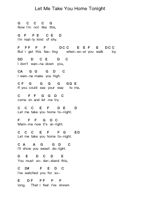 Let Me Take You Home Tonight Piano letter notes by Boston - Arr.Nodric