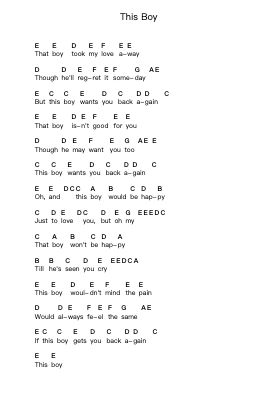 This Boy Piano letter notes by The Beatles - Arr.Stechill Argale