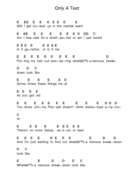 Only A Test Ghi chú đàn piano bởi Screeching Weasel - Arr.Colyork