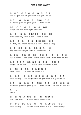Not Fade Away Piano letter notes by Buddy Holly - Arr.Consdia Debruth
