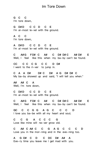 Im Tore Down Piano letter notes by Eric Clapton - Arr.Gemfoe Conchey