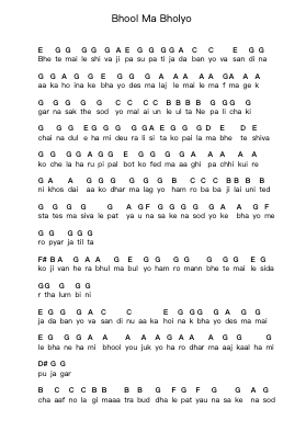 Bhool Ma Bholyo Piano letter notes by 1974 AD - Arr.Byjob Hardrey