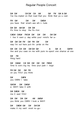 Regular People Conceit Ноты для пиано в буквенном формате от Pantera - Arr.Windwood