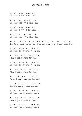 All Your Love Piano letter notes by Gary Moore - Arr.Fordlome