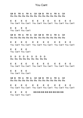 You Cant Piano letter notes by The Bleach Boys - Arr.Kirkckle Clarkckle