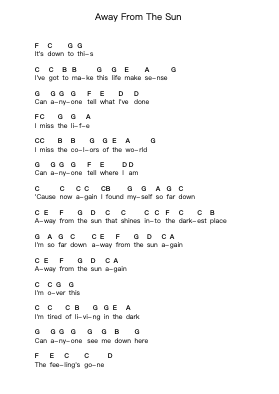 Away From The Sun ピアノの音符 by 3 Doors Down - Arr.Licroft Lionelclaire