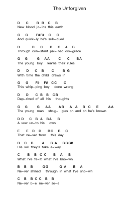 The Unforgiven Piano letter notes by Metallica - Arr.Peagrace Lensid
