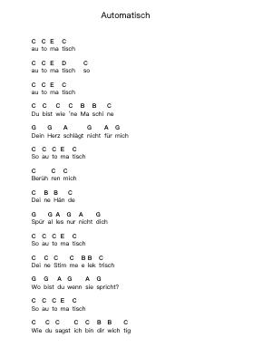 Automatisch 鋼琴字母譜由 Tokio Hotel - 編曲 Dartricia Curcrofts