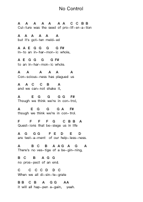 No Control Piano letter notes by Bad Religion - Arr.Yetbur Jacmill