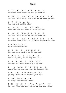 Want Piano letter notes by Disturbed - Arr.Saxel