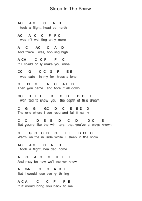 Sleep In The Snow Piano letter notes by Yellowcard - Arr.Bairddict Sasback