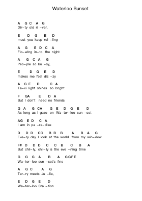 Waterloo Sunset Piano letter notes by The Kinks - Arr.Daijohn Brookebraith