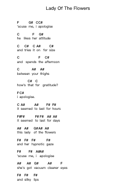 Lady Of The Flowers Notes de lettres de piano par Placebo - Arr.Greydre Keithburne