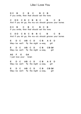 Like I Love You Piano letter notes by Justin Timberlake - Arr.Brongus Chadkiel