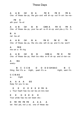 These Days Piano letter notes by Foo Fighters - Arr.Huce Earlville