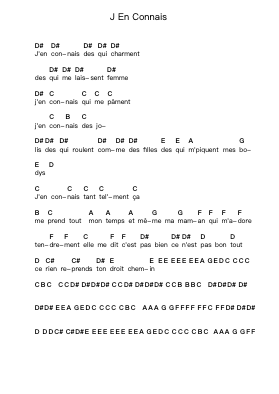J En Connais Ноты для пиано в буквенном формате от Carla Bruni - Arr.Attcolm