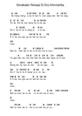 Kenakalan Remaja Di Era Informatika Piano letter notes by Efek Rumah Kaca - Arr.Chestom