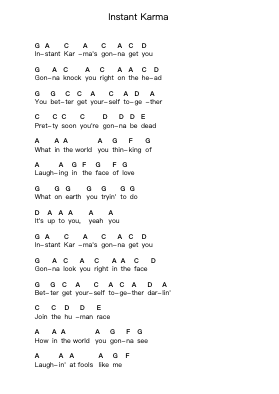 Instant Karma Piano letter notes by John Lennon - Arr.Fieldsid Zoecob