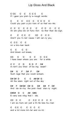 Lip Gloss And Black Piano letter notes by Atreyu - Arr.Tenings