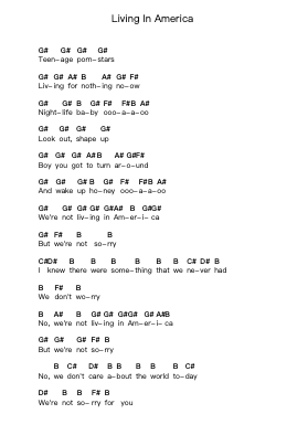 Living In America Piano letter notes by The Sounds - Arr.Shelmore Yetgrant