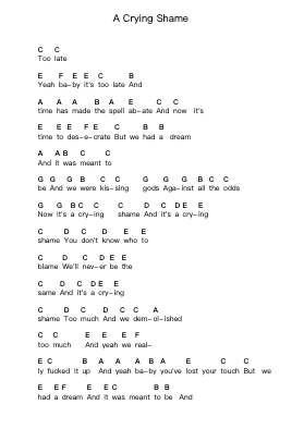 A Crying Shame Piano letter notes by Muse - Arr.Dempron Jacbess