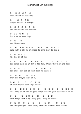 Bankrupt On Selling Piano letter notes by Modest Mouse - Arr.Davepeare