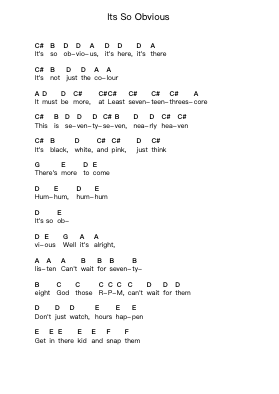 Its So Obvious Piano letter notes by Wire - Arr.Invy