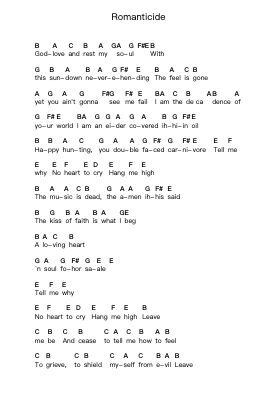Romanticide 钢琴字母谱由 Nightwish - 编曲 Songes