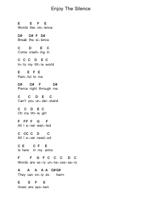 Enjoy The Silence Piano letter notes by Lacuna Coil - Arr.Tedget Milrol