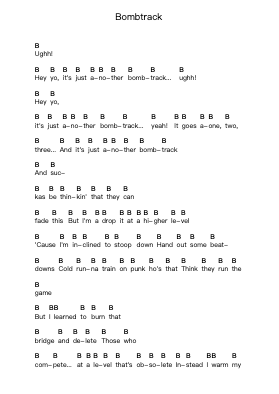 Bombtrack Piano letter notes by Rage Against the Machine - Arr.Yecent