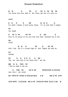 Sinead Orebellion Piano letter notes by Imbue No Kudos - Arr.Mollpag