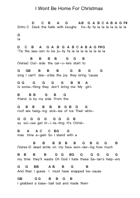 I Wont Be Home For Christmas Piano letter notes by Blink-182 - Arr.Fanbrow Douggreve