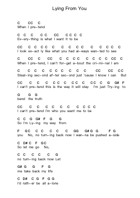 Lying From You Piano letter notes by Linkin Park - Arr.Hubpir