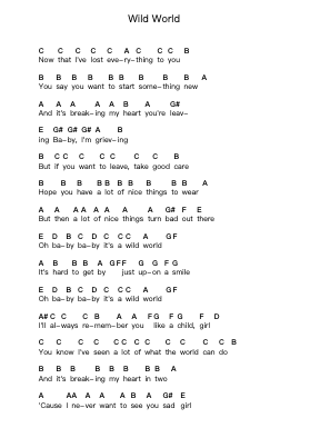 Wild World Piano letter notes by Cat Stevens (Yusuf Islam) - Arr.Stonelian Chantham